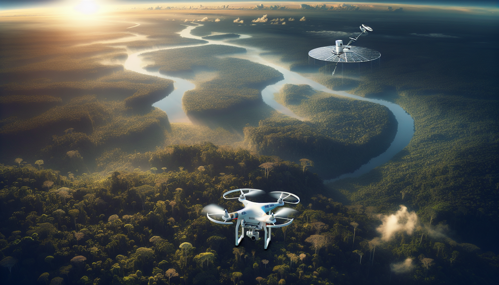 AI technology monitoring deforestation in the Amazon rainforest.