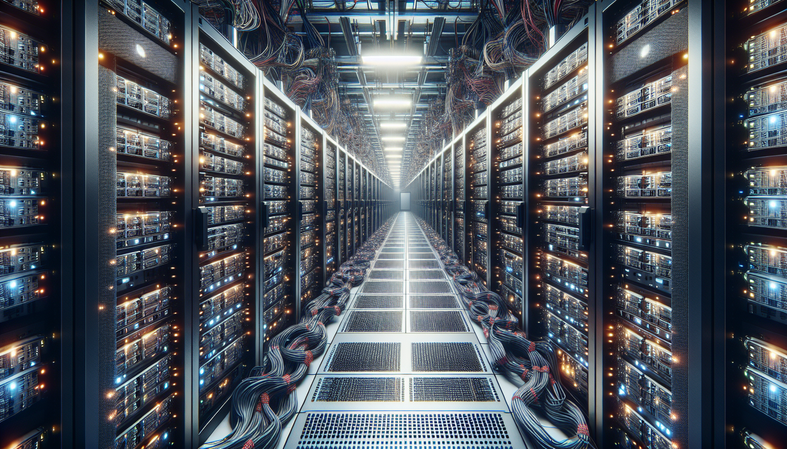 A data center filled with servers illustrating AI's energy consumption.