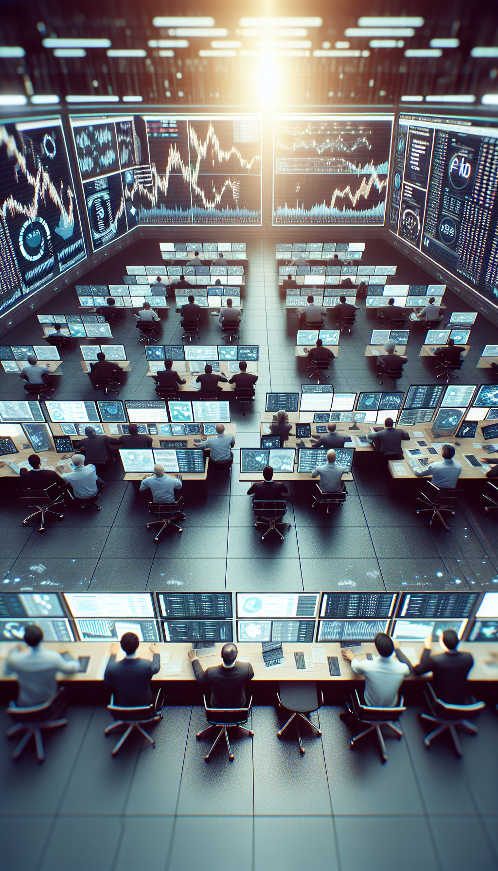 Traders on a carbon trading floor using AI-driven analytics.