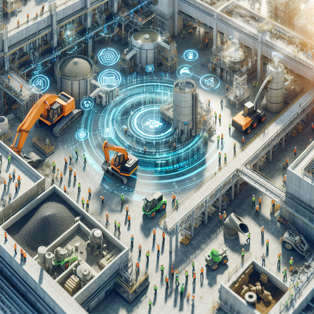 AI technology enhancing sustainable concrete production at a construction site.