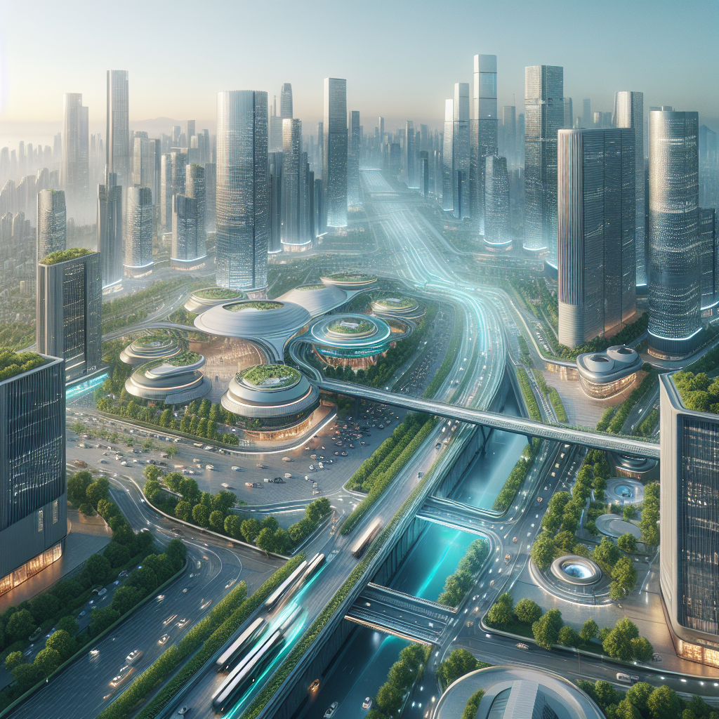 Futuristic smart city showcasing AI-driven sustainability innovations.