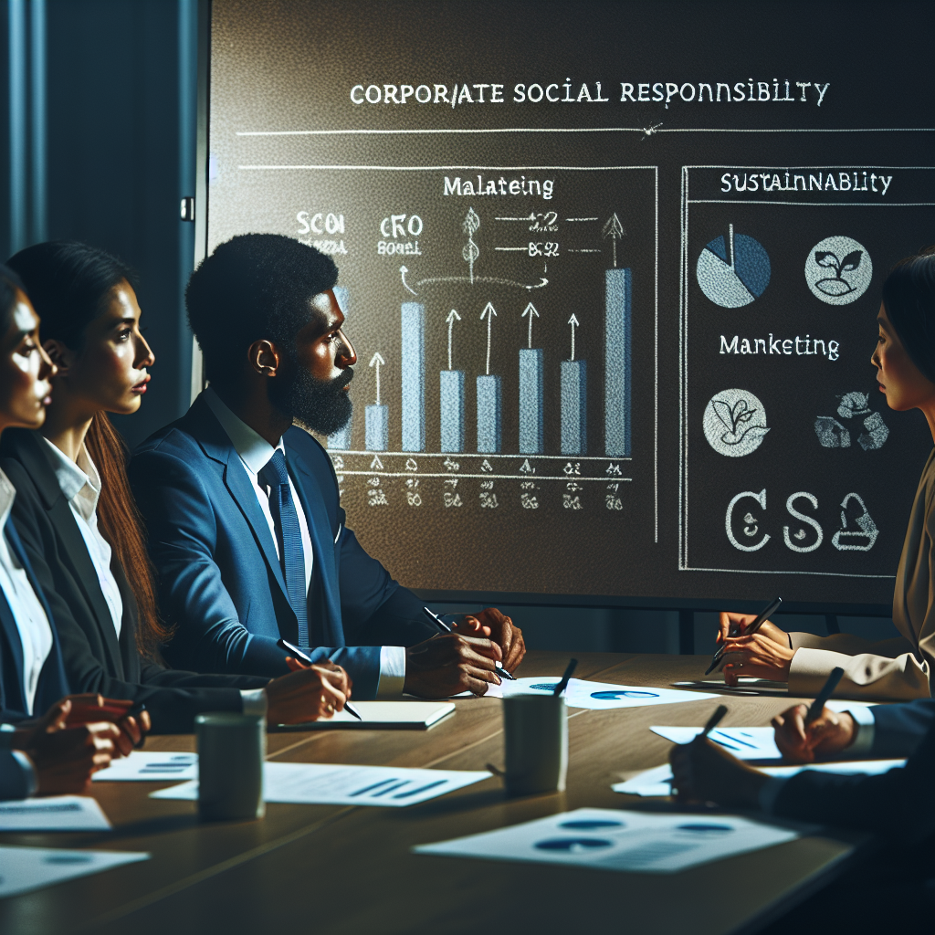 Corporate team discussing sustainability strategies in a meeting room
